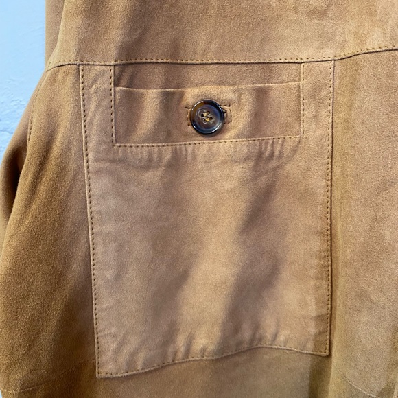 RR Serra Mens Tan Suede Cost 3/4 Length with Pockets Button Closure Lined - Picture 3 of 15